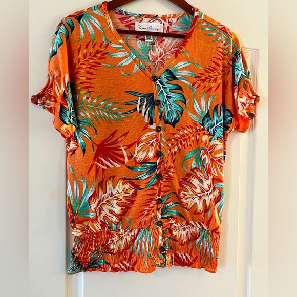 French Laundry Tropical Short Sleeve Summer Blouse Women’s Size Medium - Picture 1 of 14